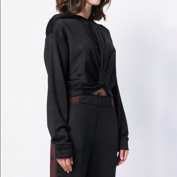 T by Alexander Wang twist twisted front black crop hoodie sweater sweatshirt top - Picture 3 of 8